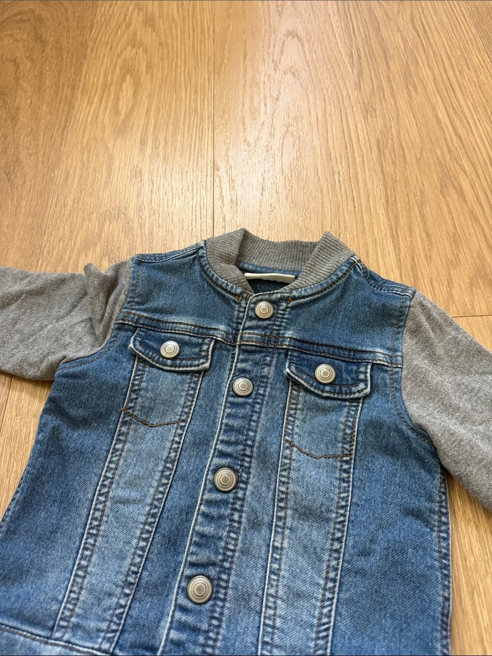 First Impressions Blue Denim Jacket with Gray Knit Sleeves Size 12 Months